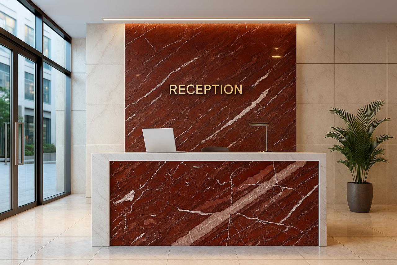 Red Jasper Quartzite #RedJasperQuartzite #QuartziteDesign #LuxuryReception #BoldElegance #NaturalLuxury #QuartziteCollection #LuxuryInteriors #StatementDesign #InteriorInspiration #ModernLiving #PeshagunIndustries #Peshagun #PeshagunIndustriesDiscover